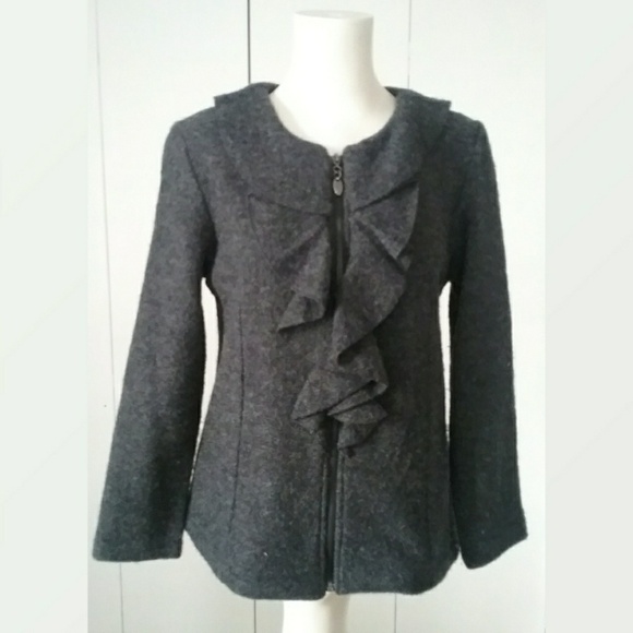 Elena Solano Charcoal Gray Boiled Wool Jacket - Picture 1 of 7